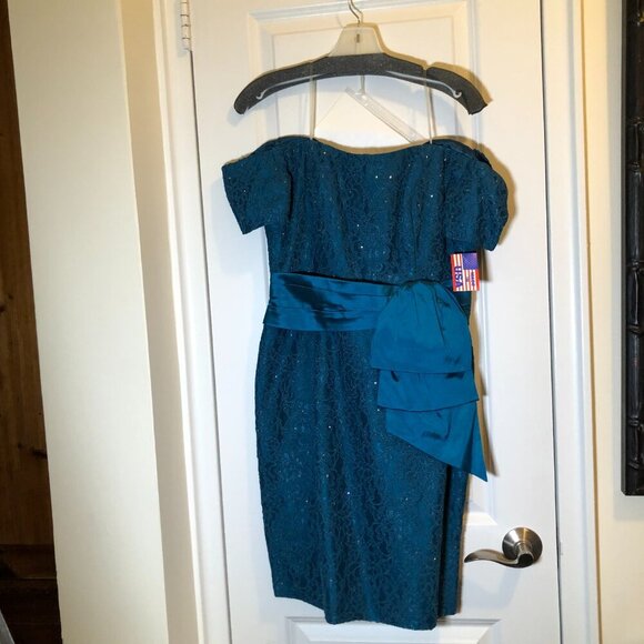 Ideas by Barbara Evening Dress 5714-16 Peacock Blue Size S/M NWT - Picture 2 of 11